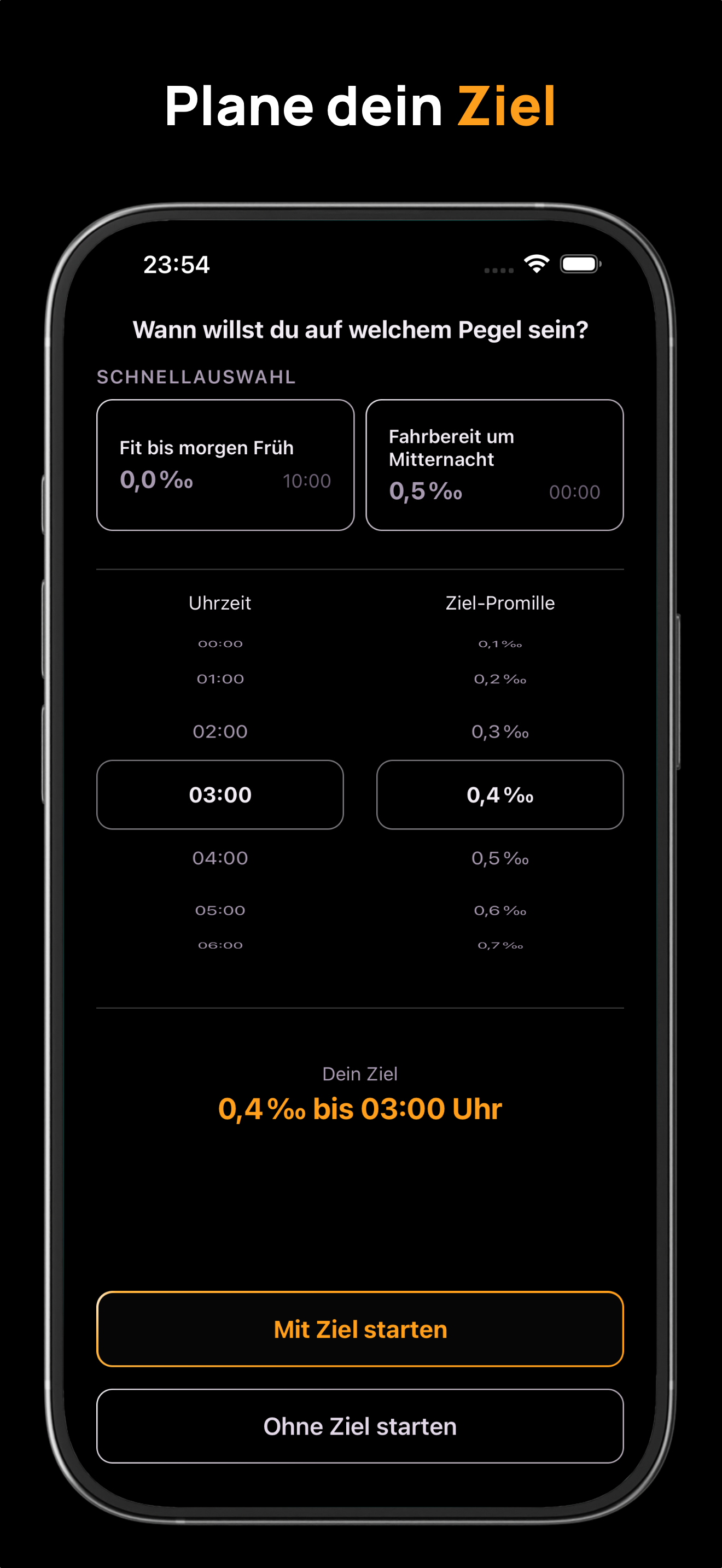 Zielauswahl in der Zieltrinken App